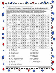Home States Presidents Word Search #3